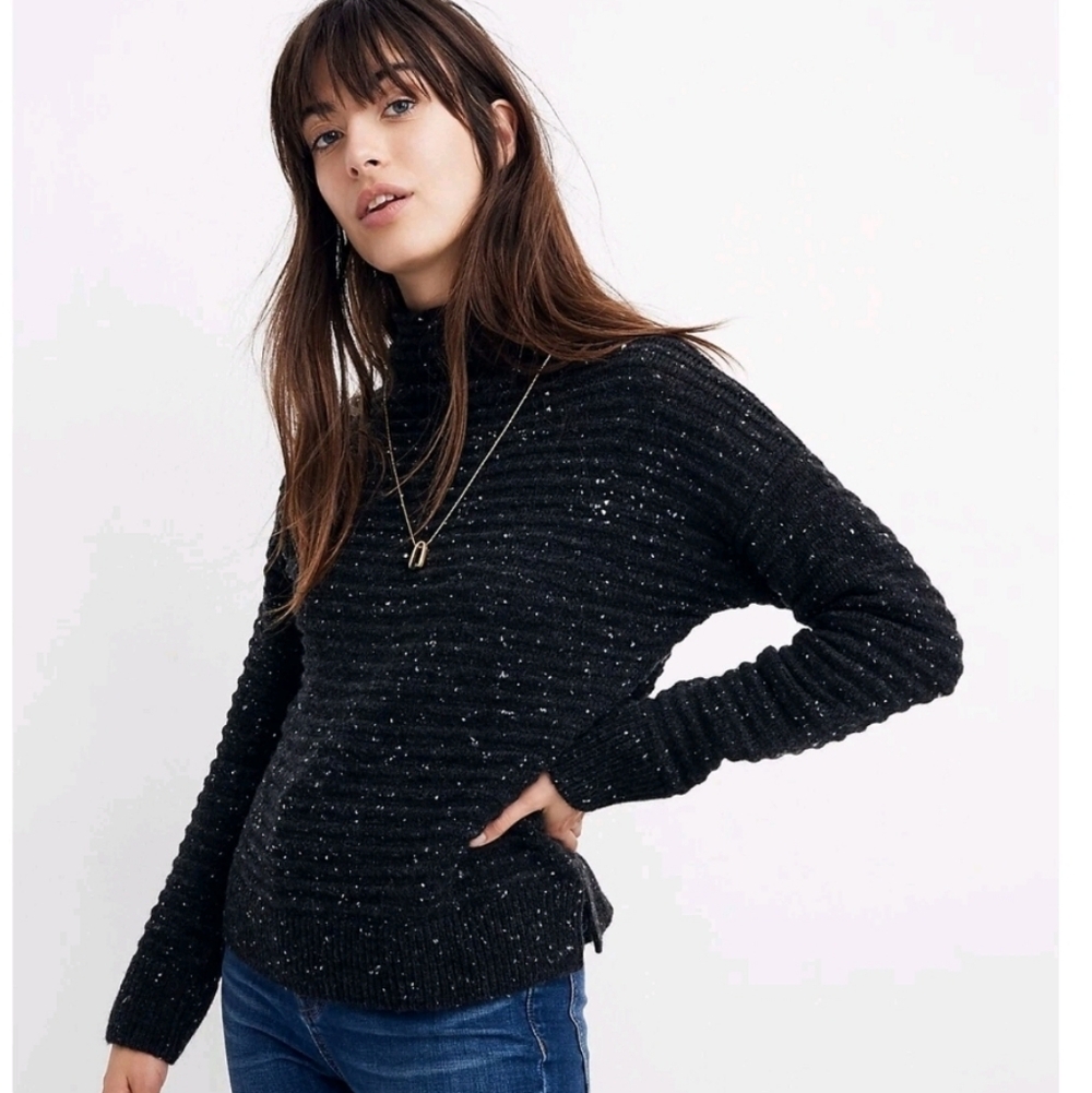Madewell Belmont‎ Donegal Texture Mockneck Wool Blend Sweater Charcoal Small